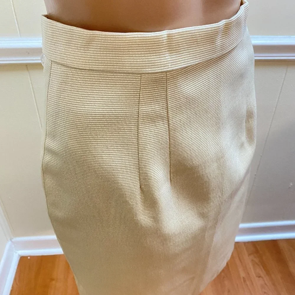 Vintage Y2K Carmen Marc Valvo Metallic off White Pencil Skirt Women sz 6